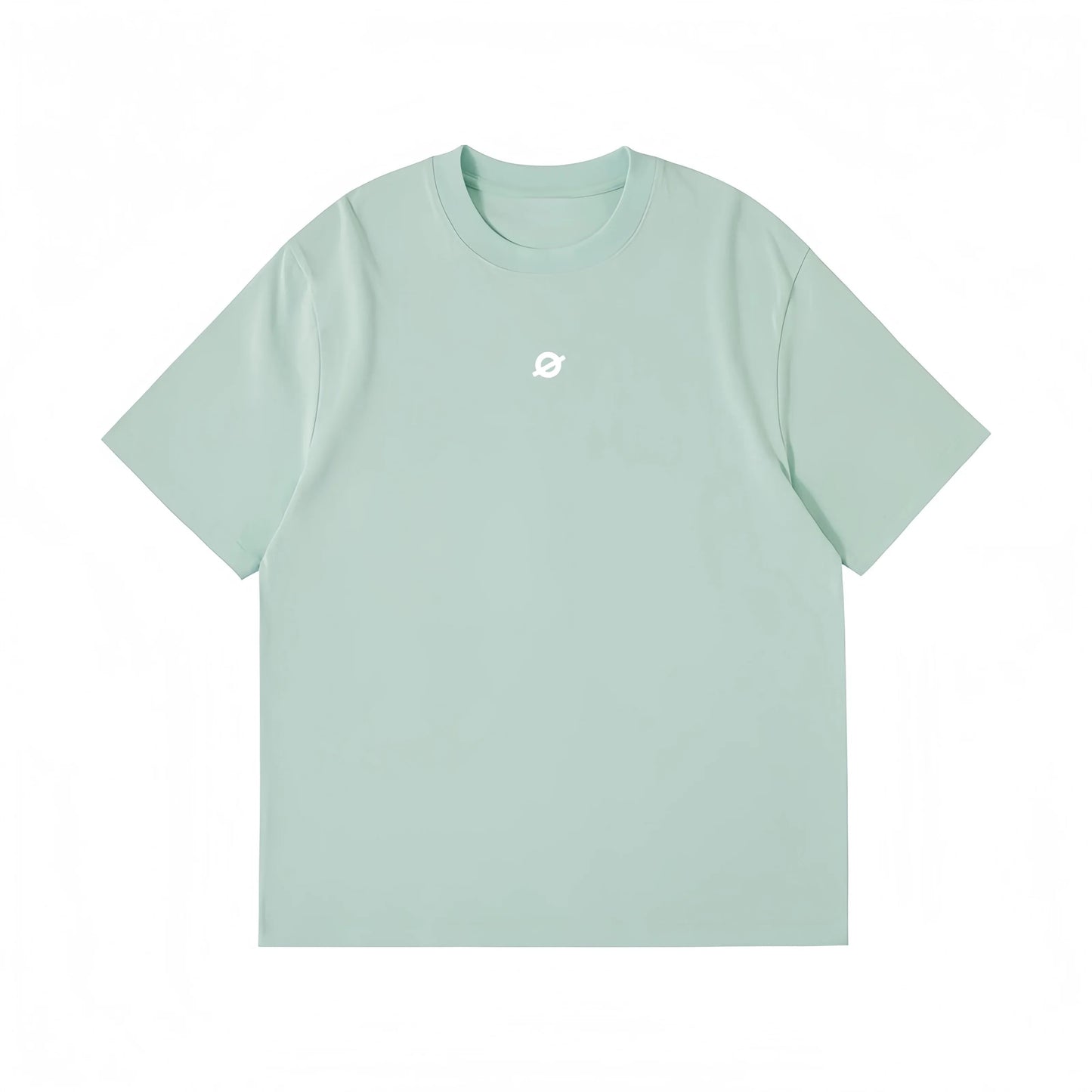 Front view flat lay of Ogender mint green oversized t-shirt with a minimalist "O" chest branding.