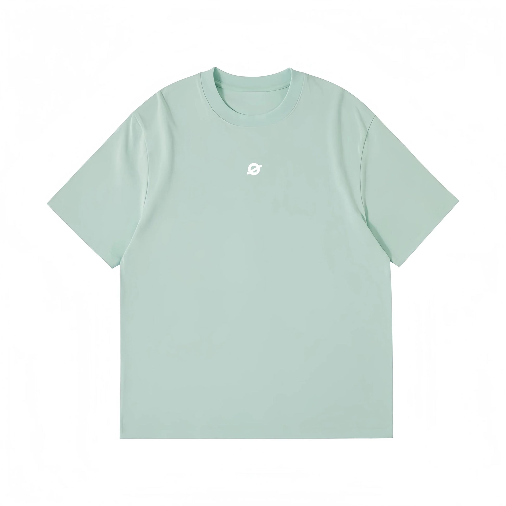 Front view flat lay of Ogender mint green oversized t-shirt with a minimalist "O" chest branding.
