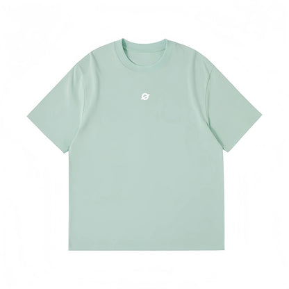 Front view flat lay of Ogender mint green oversized t-shirt with a minimalist "O" chest branding.