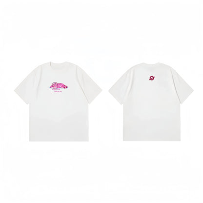 Ogender white graphic tee featuring an original IP Tiger wearing headphones, minimalist artistic streetwear