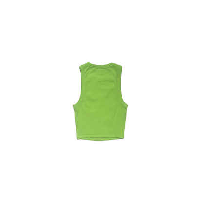 Back view of the Green cropped tank, durable and shape-retaining fabric.