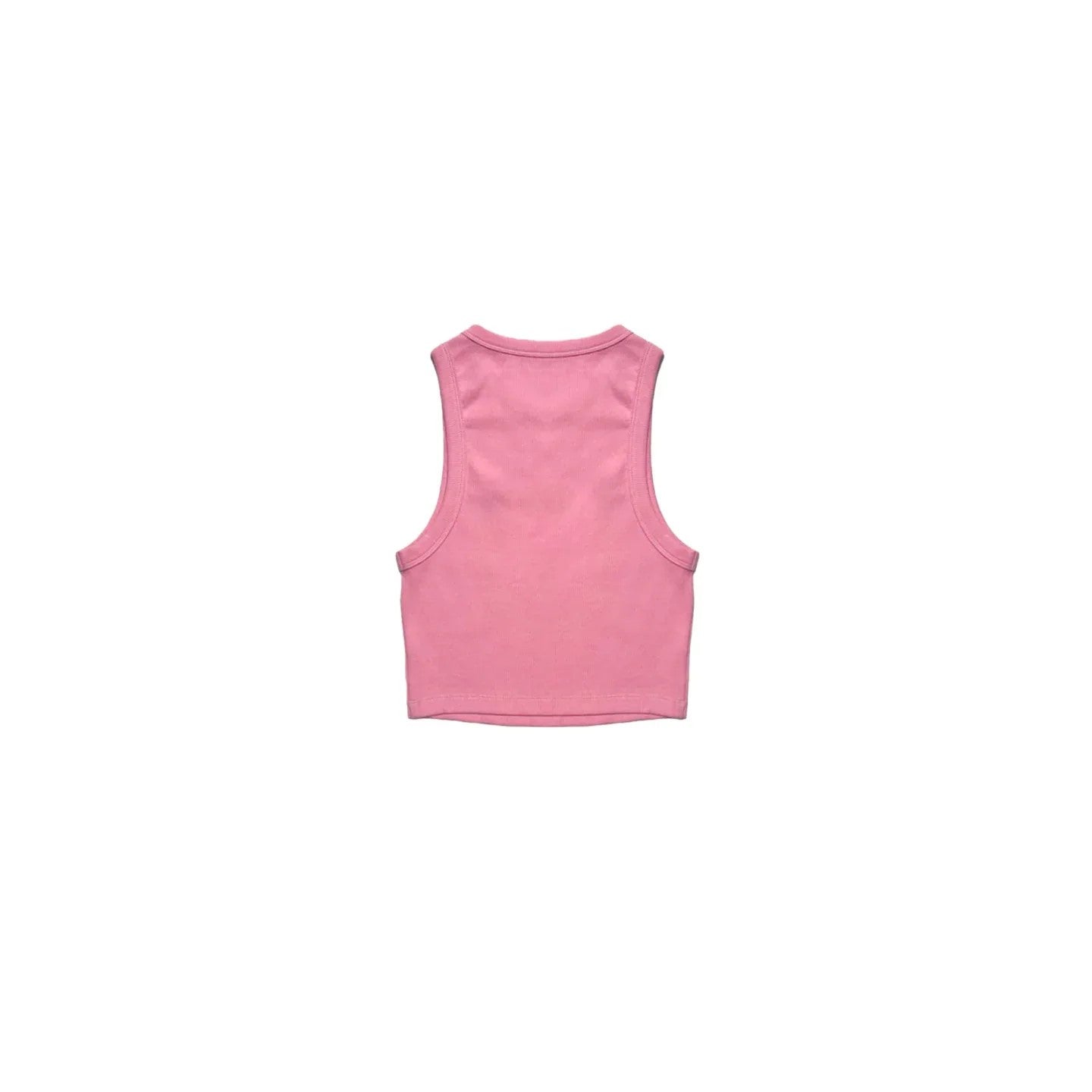 Back view of the Pink slim-fit cropped tank, premium heavyweight cotton.
