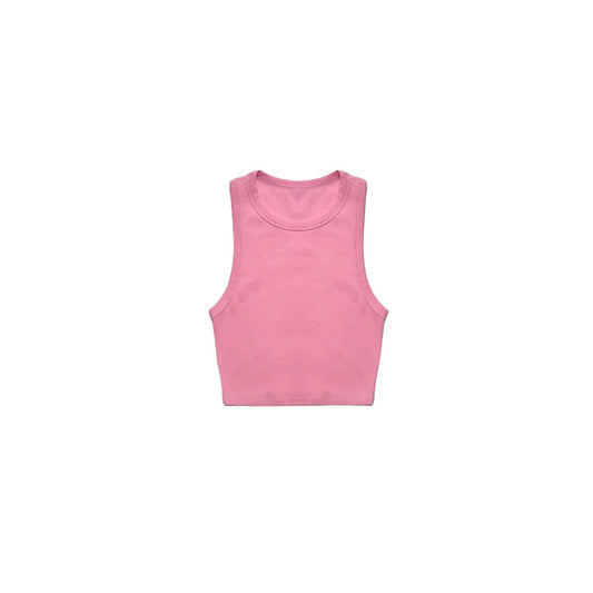 Front view of Ogender 260 GSM heavyweight cotton cropped tank in Pink.