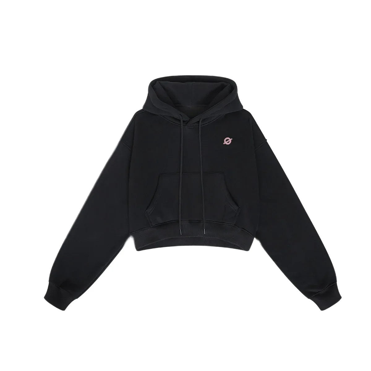 Front flat lay of Ogender black 345 GSM cropped boxy hoodie for women, a stylish and warm streetwear essential