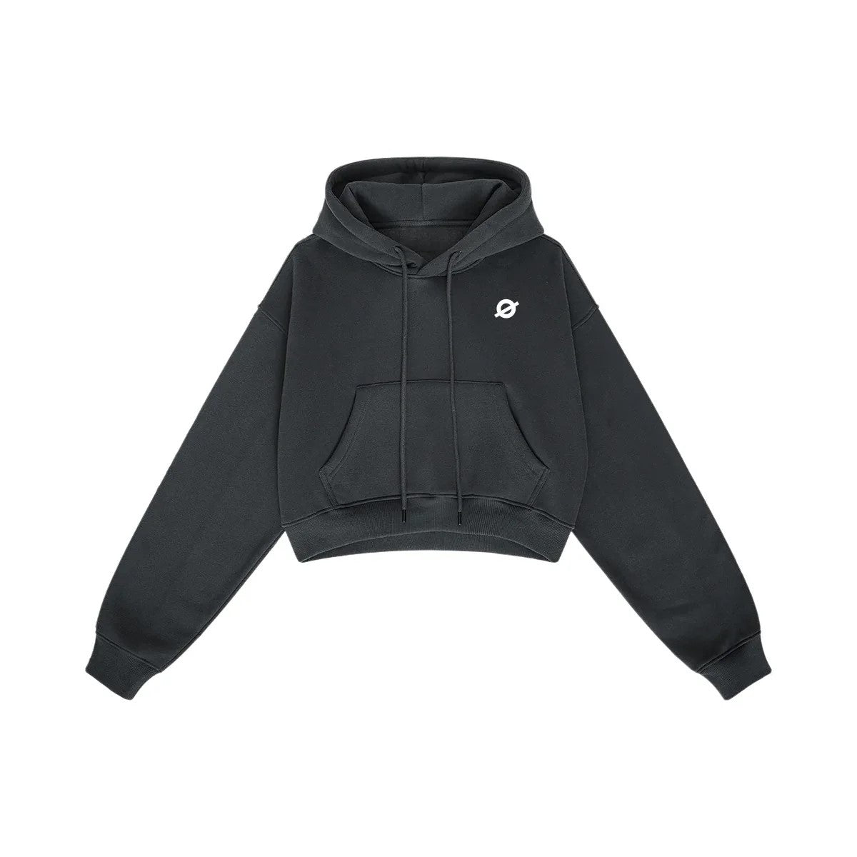 Front flat lay of Ogender dark gray 345 GSM cropped boxy hoodie for women, with comfortable fleece lining