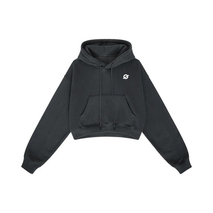 Front flat lay of Ogender dark gray 345 GSM cropped boxy hoodie for women, with comfortable fleece lining