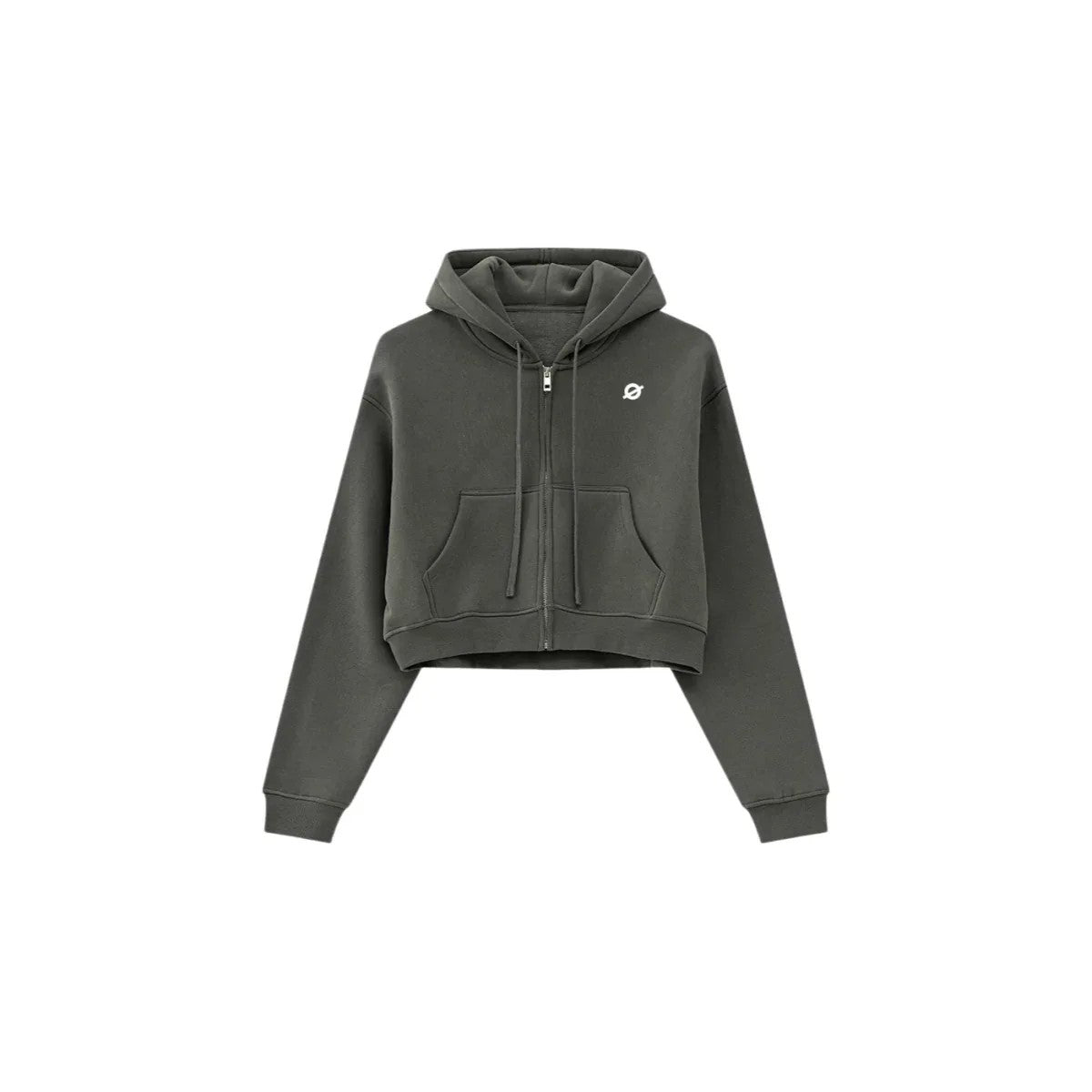 Front flat lay of Ogender dark gray 345 GSM women's cropped zip-up hoodie, featuring a loose-fit boxy silhouette