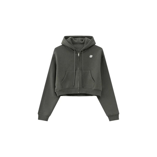 Front flat lay of Ogender dark gray 345 GSM women's cropped zip-up hoodie, featuring a loose-fit boxy silhouette