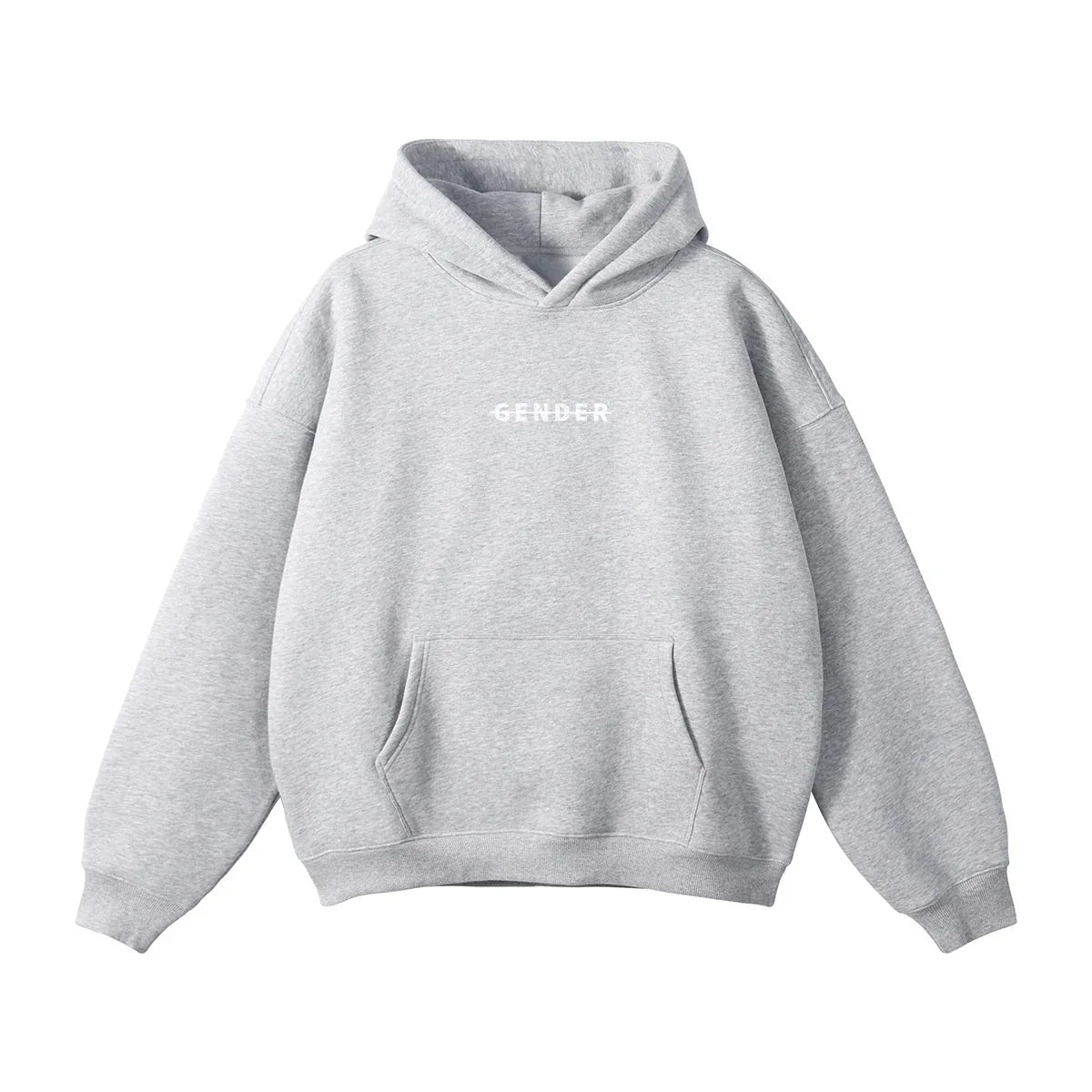 Front flat lay of Ogender light grey oversized hoodie showcasing the 350 GSM heavyweight texture and unisex silhouette.
