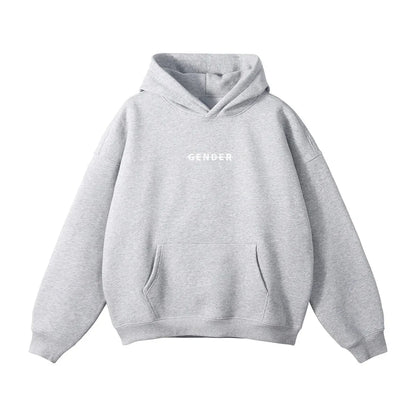 Front flat lay of Ogender light grey oversized hoodie showcasing the 350 GSM heavyweight texture and unisex silhouette.
