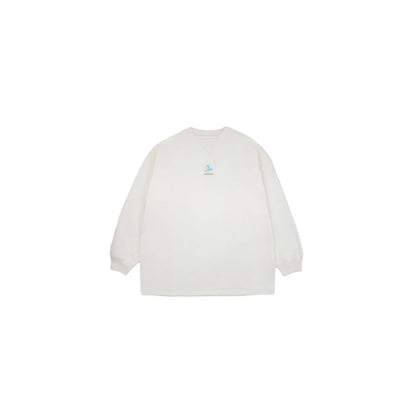 Front view flat lay of the off-white heavyweight long-sleeve tee with dolphin graphic.