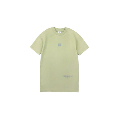 Front view of the avocado green sweatshirt dress with 3D silicone logo.