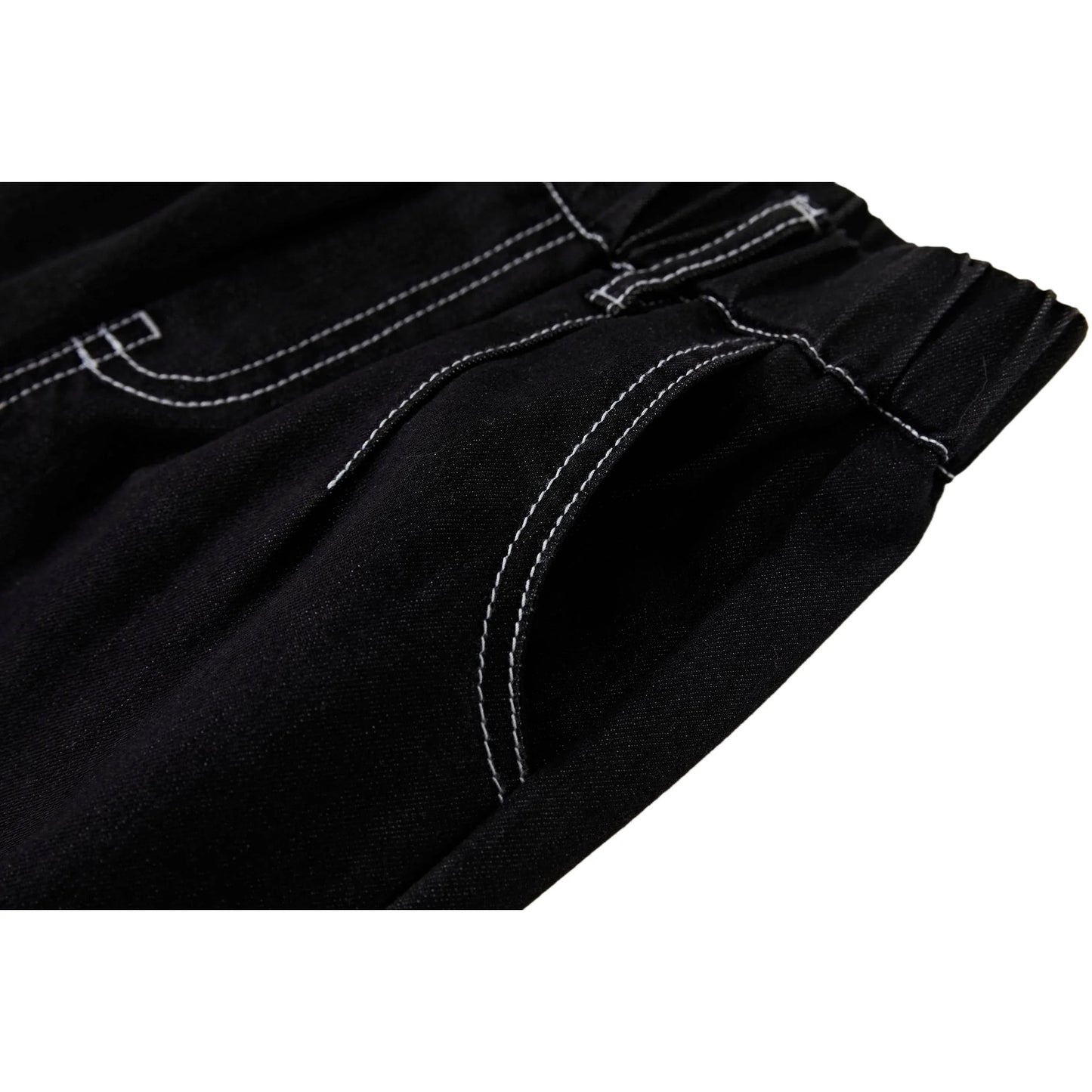 Detailed shot of the functional front slant pocket with modern white stitch detailing.