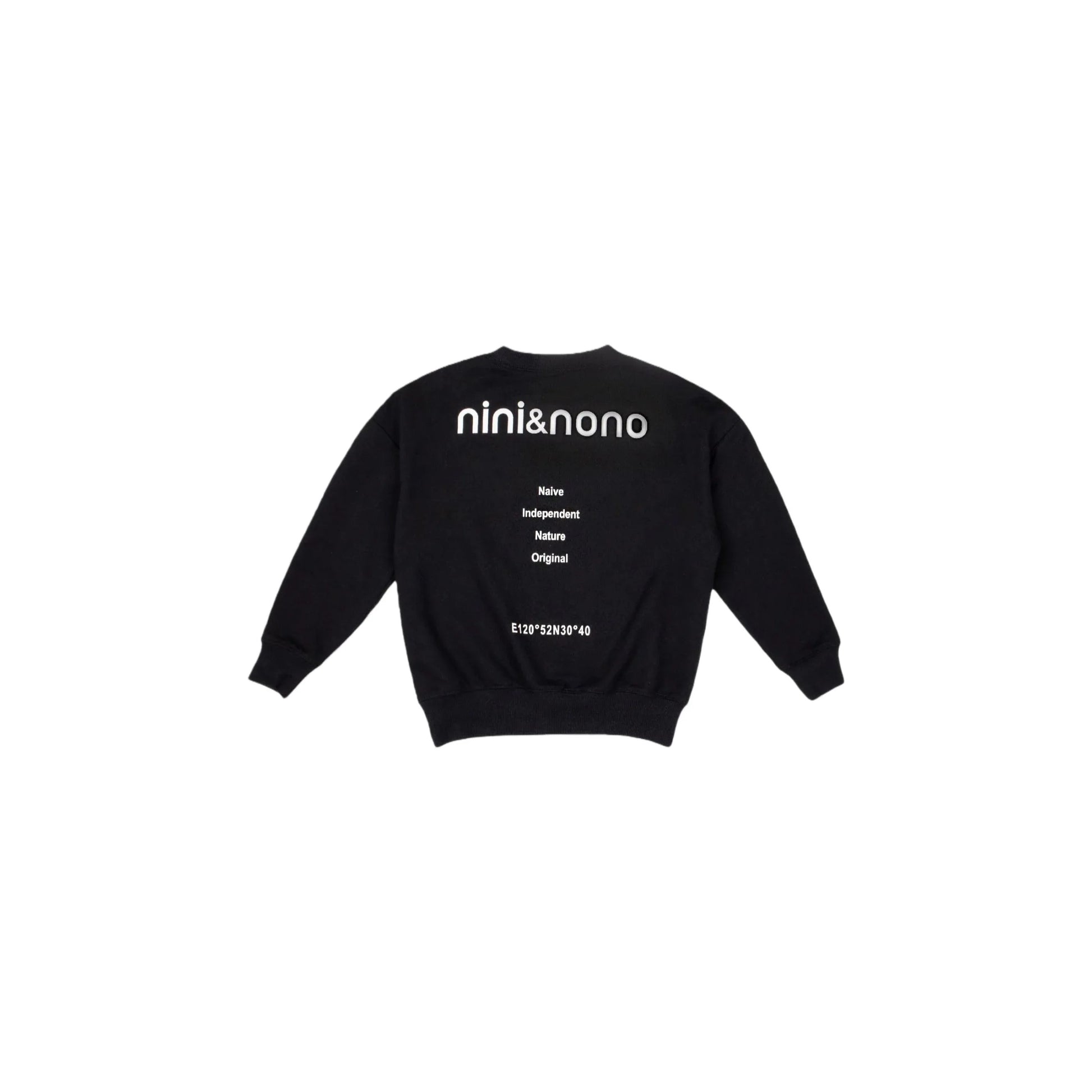Back view of black DNA crewneck sweatshirt showing the high-quality typography print.