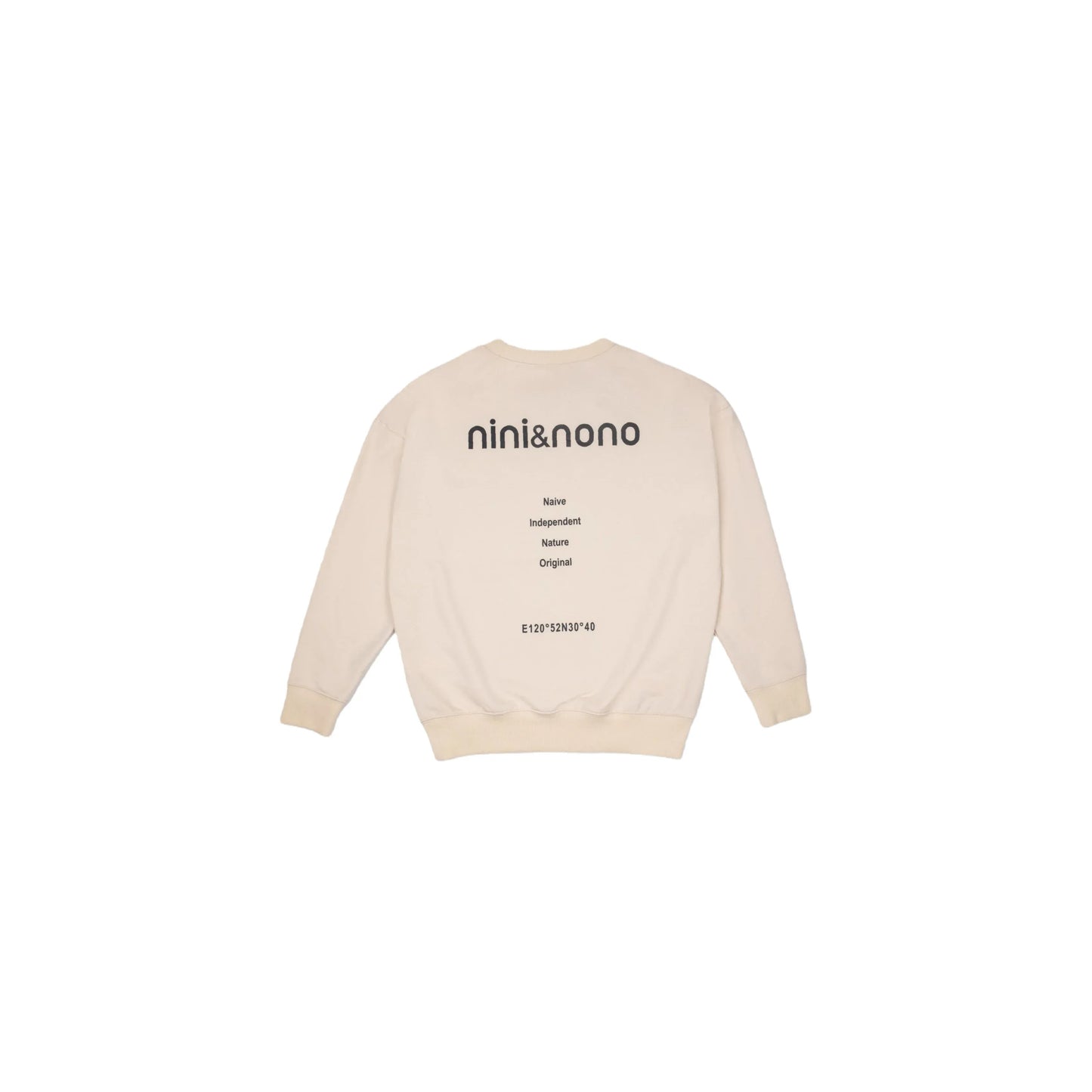 Back view of Ogender khaki crewneck sweatshirt featuring signature brand DNA keyword print
