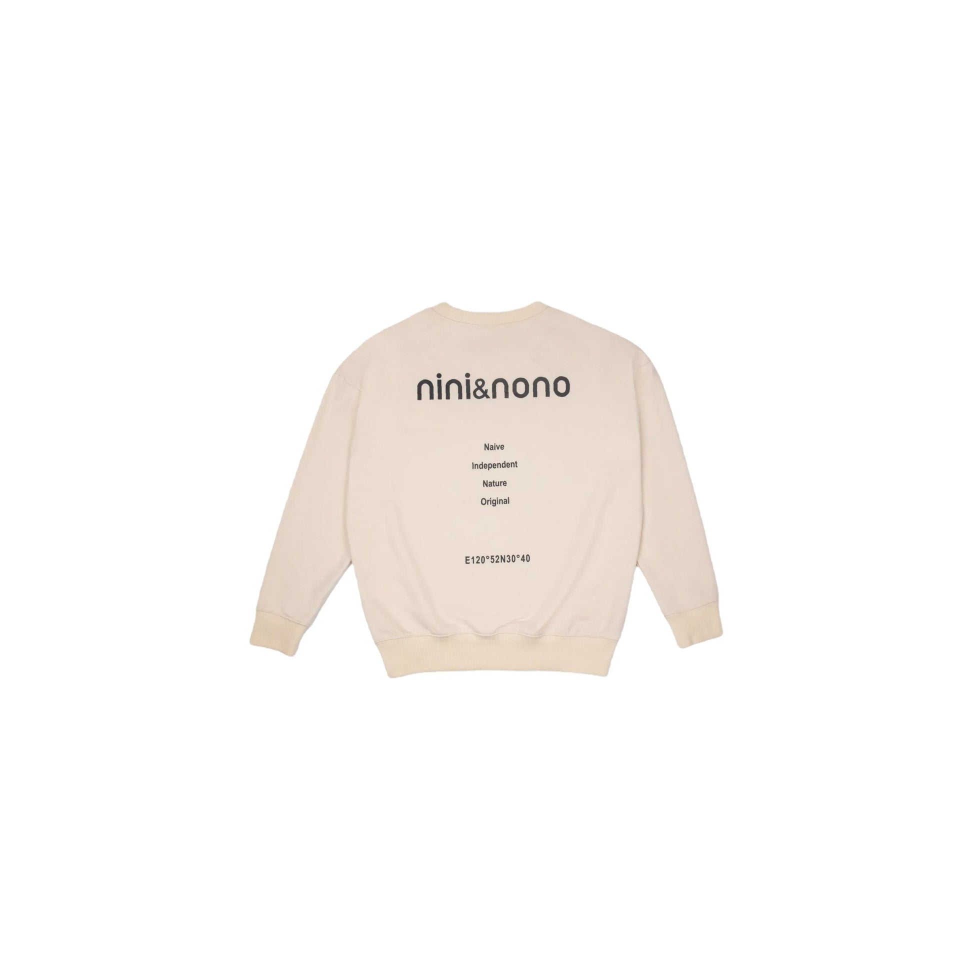 Back view of Ogender khaki crewneck sweatshirt featuring signature brand DNA keyword print