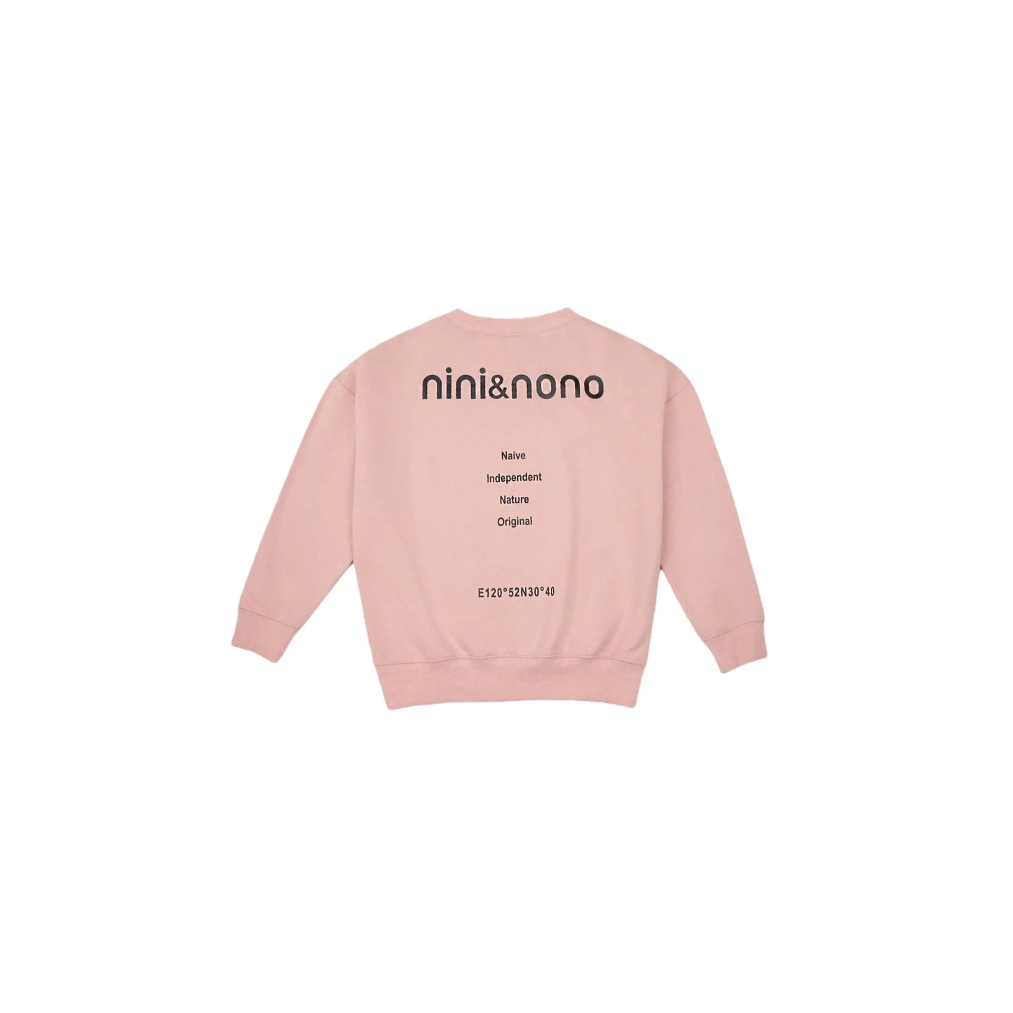 Back view of Pink DNA sweatshirt with minimalist brand philosophy graphic.