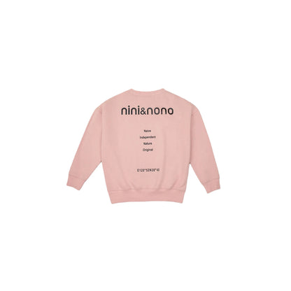 Back view of Pink DNA sweatshirt with minimalist brand philosophy graphic.