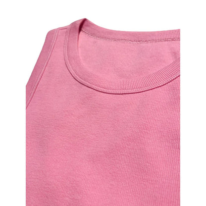 Close-up of the clean round neckline and reinforced stitching on Ogender tank.