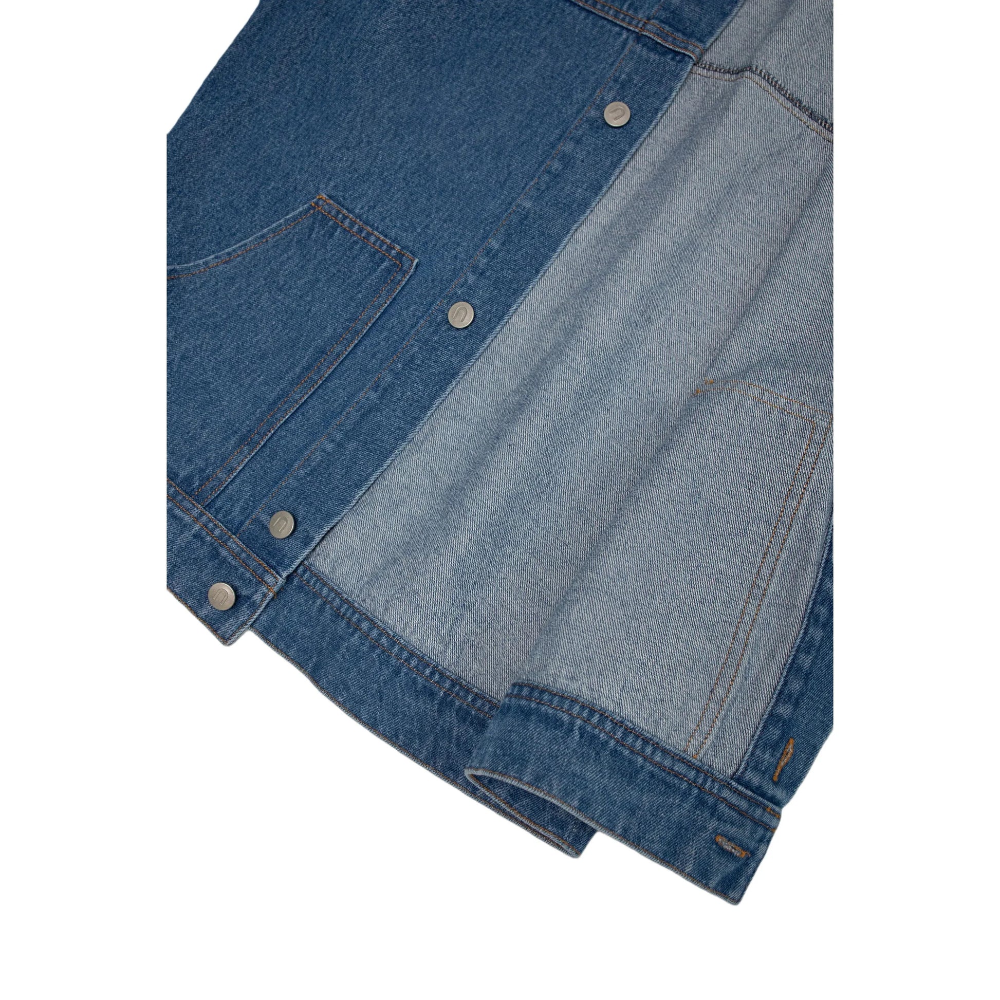 Interior view showing the high-quality stitching and authentic washed denim texture.