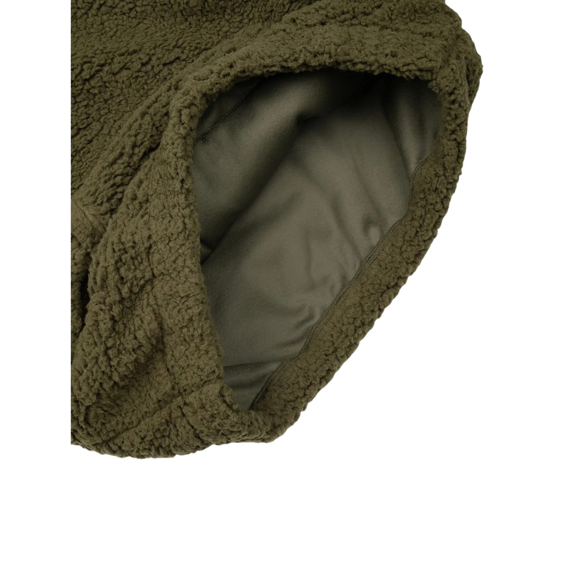 Close-up showing the soft internal lining and high-quality stitching of the pullover.