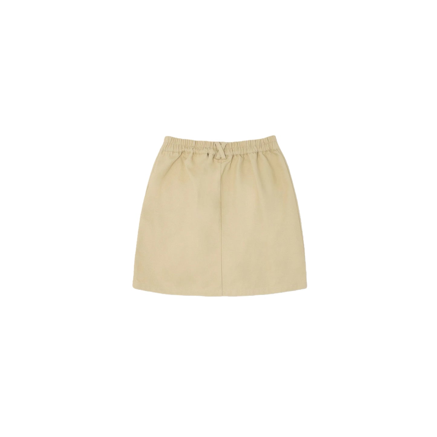 Full back view of the khaki cotton skirt showing the clean minimalist design.