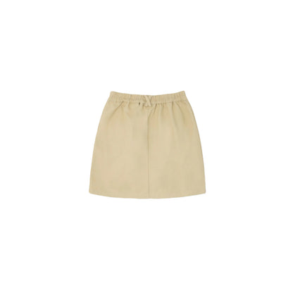 Full back view of the khaki cotton skirt showing the clean minimalist design.