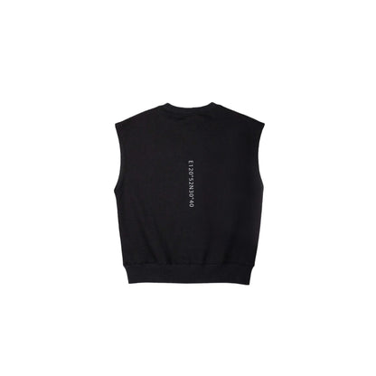 Back view of Black sweat vest, perfect for minimalist streetwear layering.