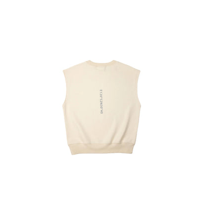 Back view of Khaki sweat vest showing the clean, gender-neutral design