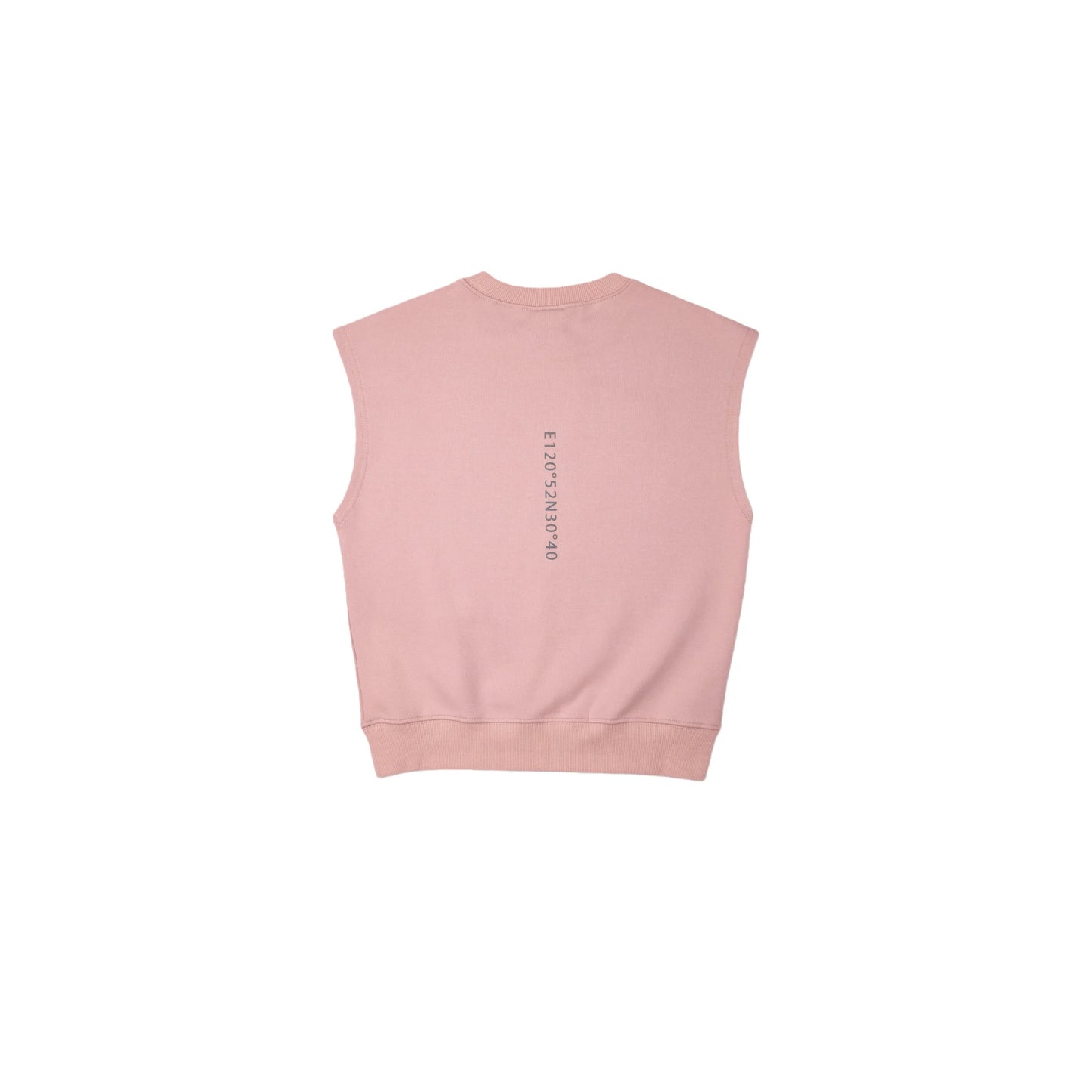 Back view of  Pink sweat vest, designed for a comfortable oversized fit.