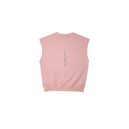 Back view of  Pink sweat vest, designed for a comfortable oversized fit.