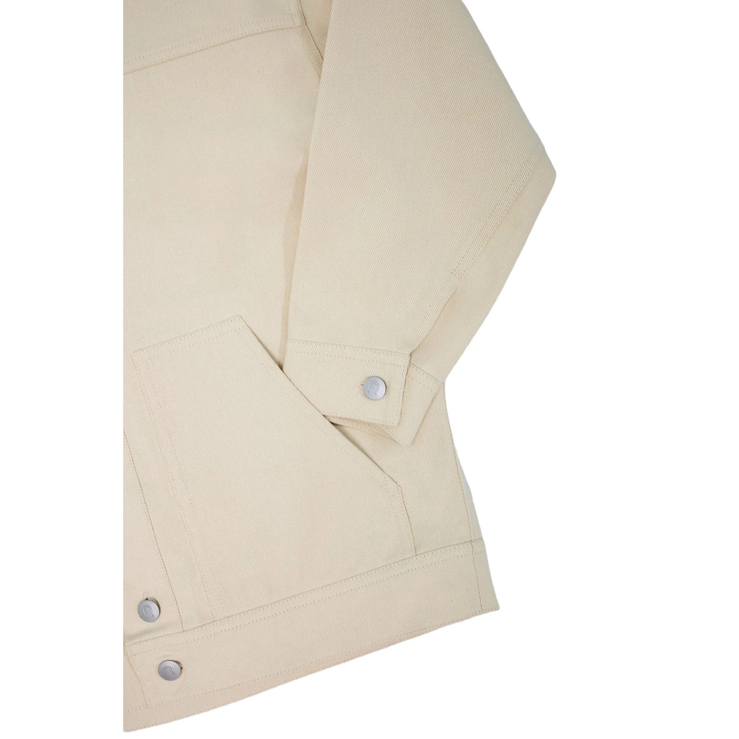 Detailed shot of the functional side pocket and clean stitching on the khaki denim.