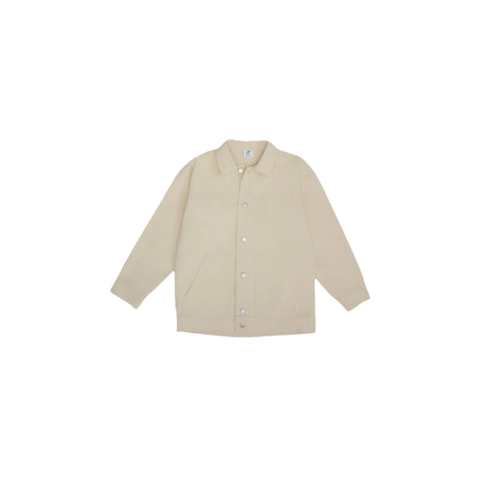 Front view of the Ogender unisex khaki workwear denim jacket with metallic buttons.