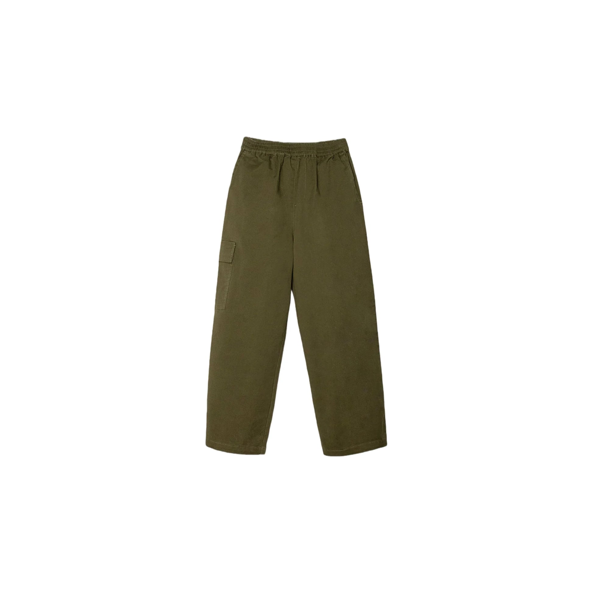 Front view of Ogender kids vintage cargo pants in Army Green with side slant pockets.