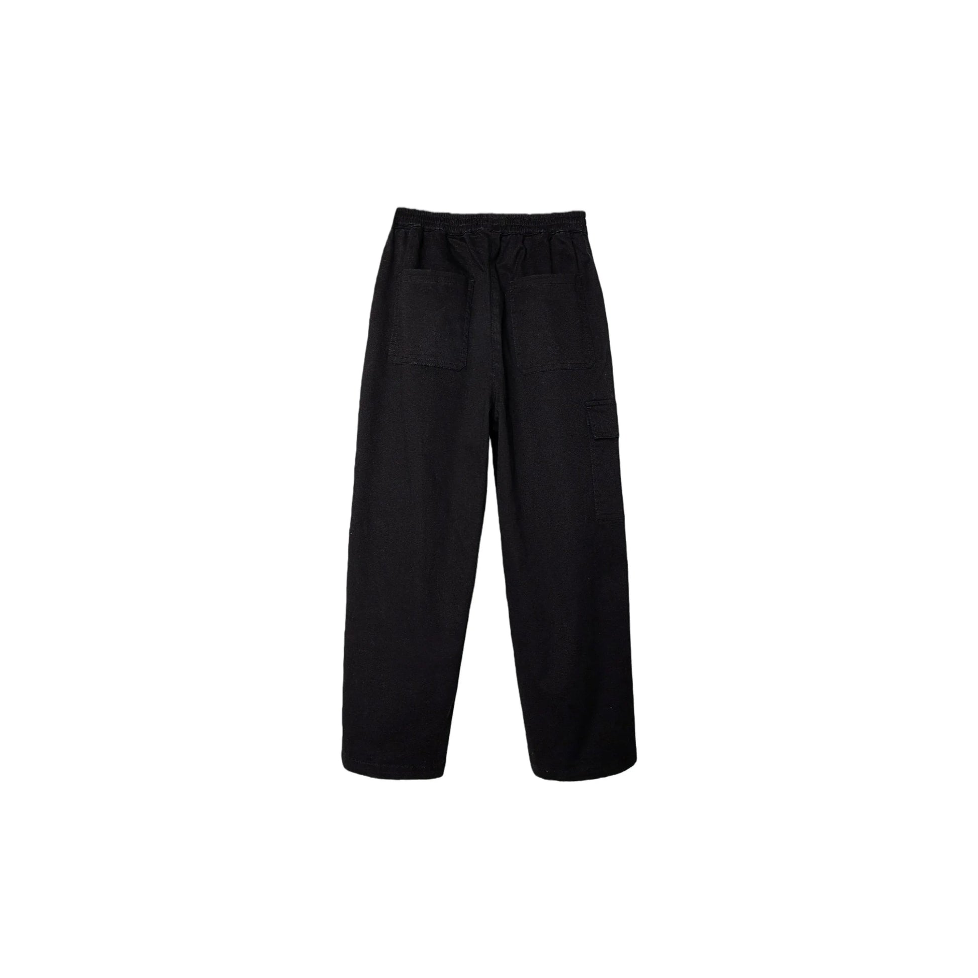 Back view of kids Jet Black utility pants, perfect for school and outdoor play.