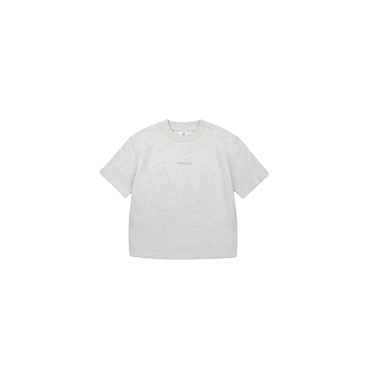 Front view flat lay of the 320 GSM light gray 100% cotton tee.