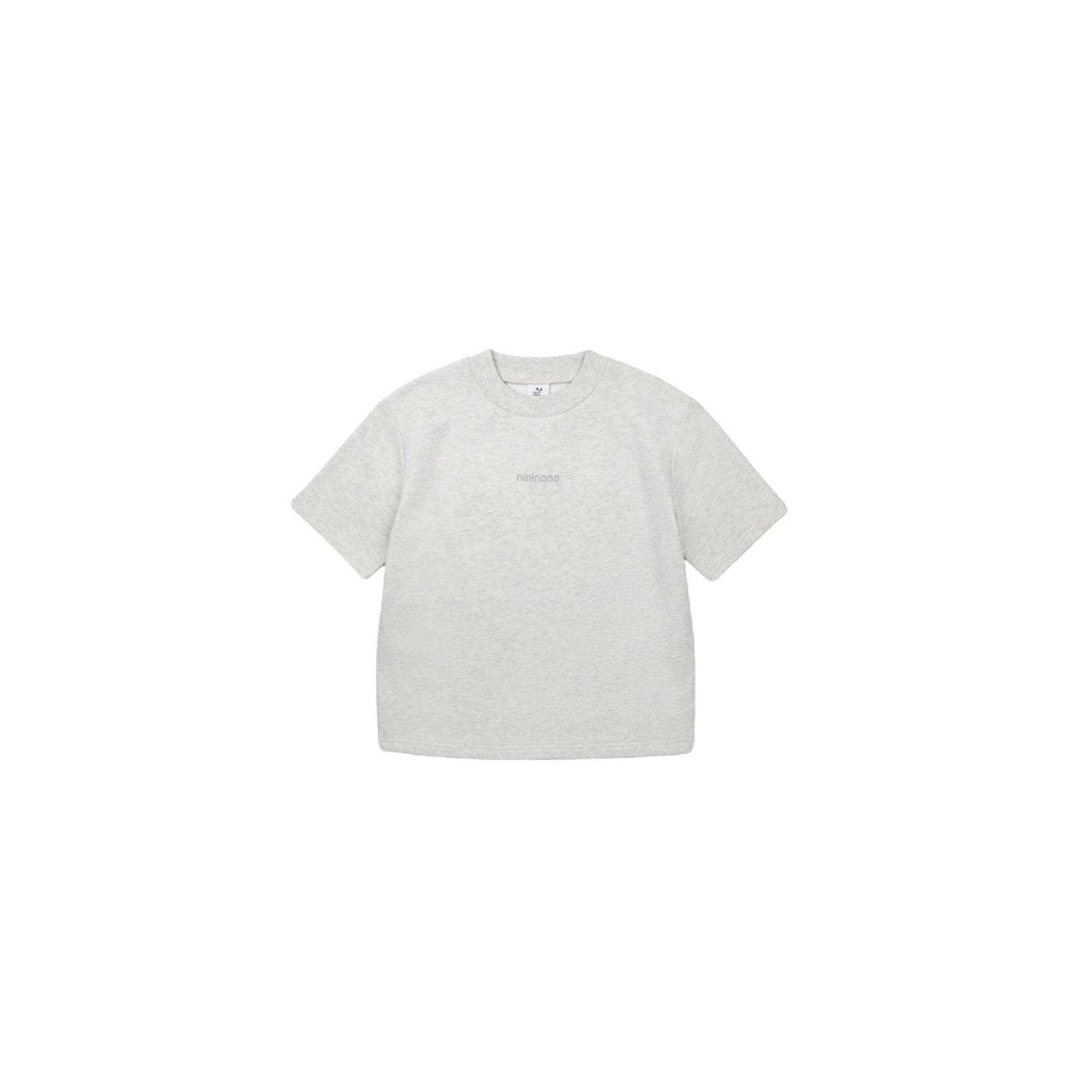 Front view flat lay of the 320 GSM light gray 100% cotton tee.