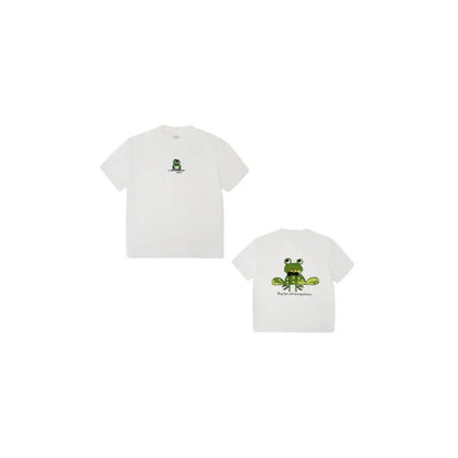 Front and back view of the white graphic tee for kids and teens.