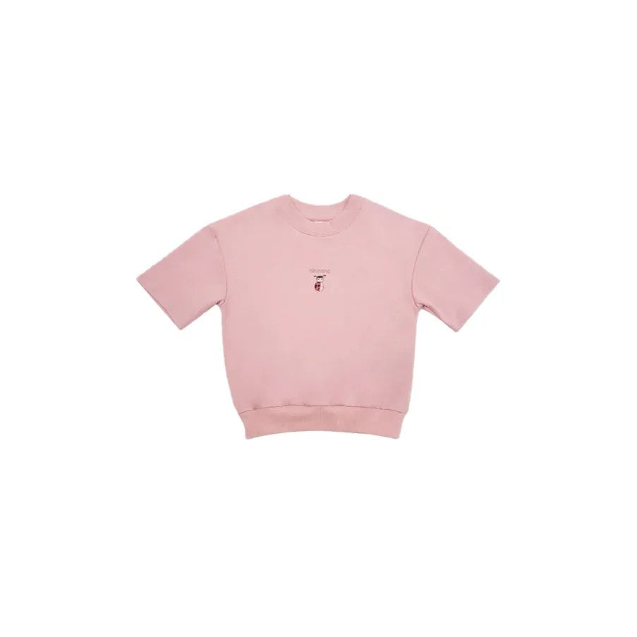 Front view flat lay of the soft pink ladybird graphic tee for kids.