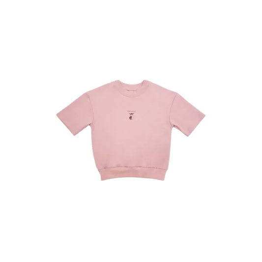 Front view flat lay of the soft pink ladybird graphic tee for kids.