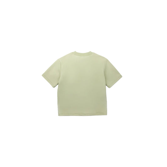 Back view flat lay of the boxy fit avocado green t-shirt.