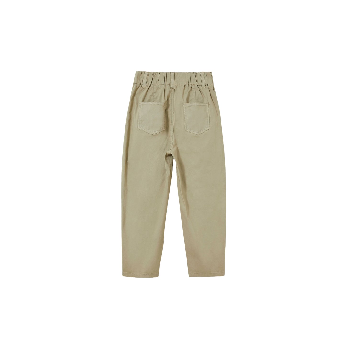 Back view of kids sage green tapered pants showing reinforced rear pockets.