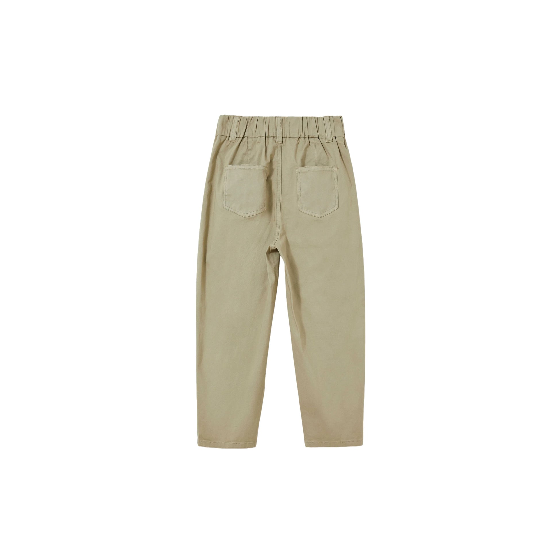 Back view of kids sage green tapered pants showing reinforced rear pockets.