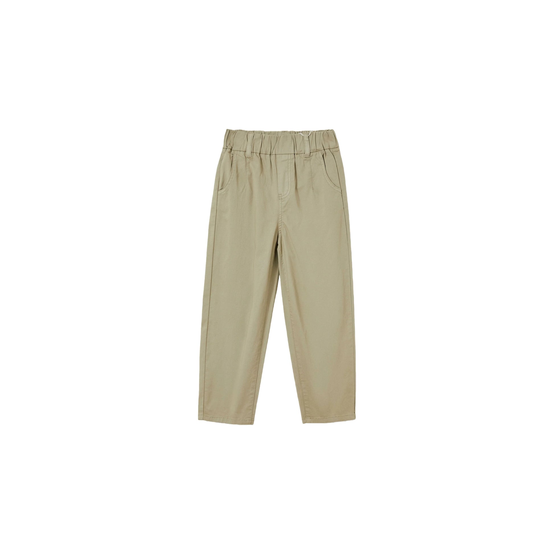 Front view of Ogender kids relaxed cotton carrot pants in Sage Green.