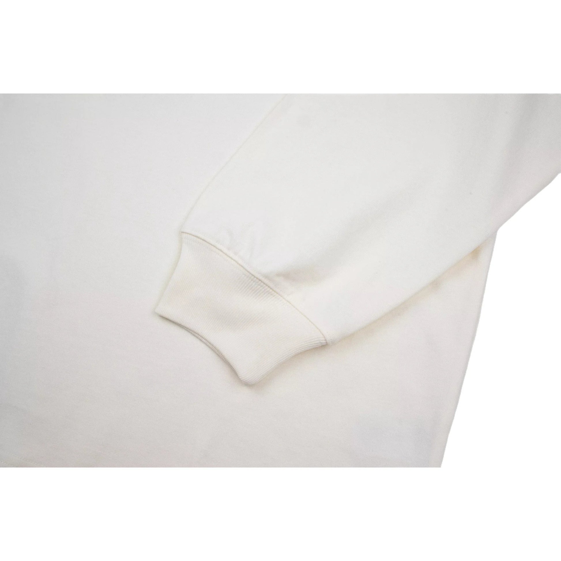 Detailed shot of the durable ribbed cuffs on the heavyweight cotton sleeve.