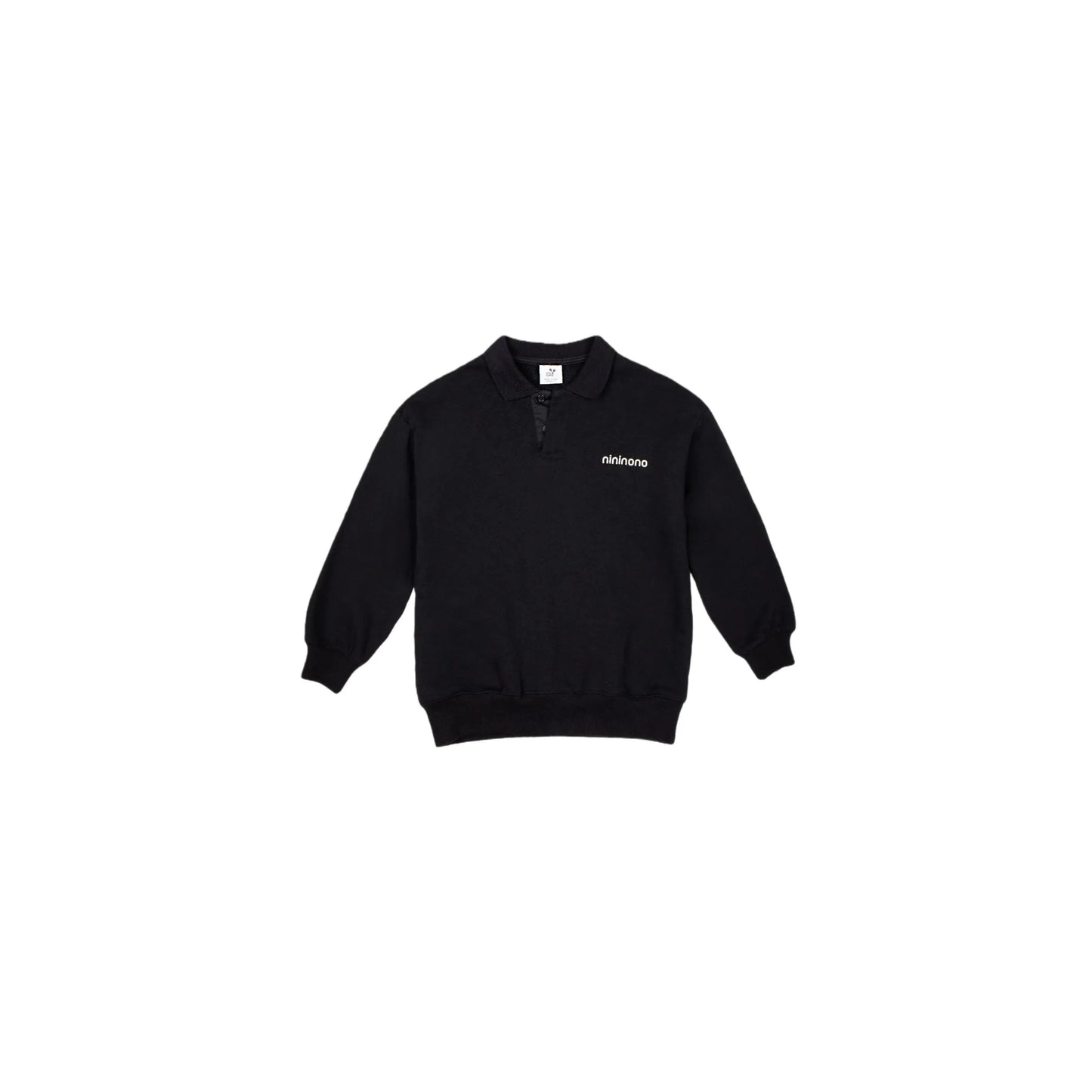 Front view of Ogender preppy polo sweatshirt in Core Black, a minimalist collegiate essential for kids.