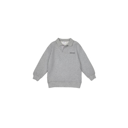 Front view of Ogender preppy polo sweatshirt in Light Gray, featuring a refined button placket.