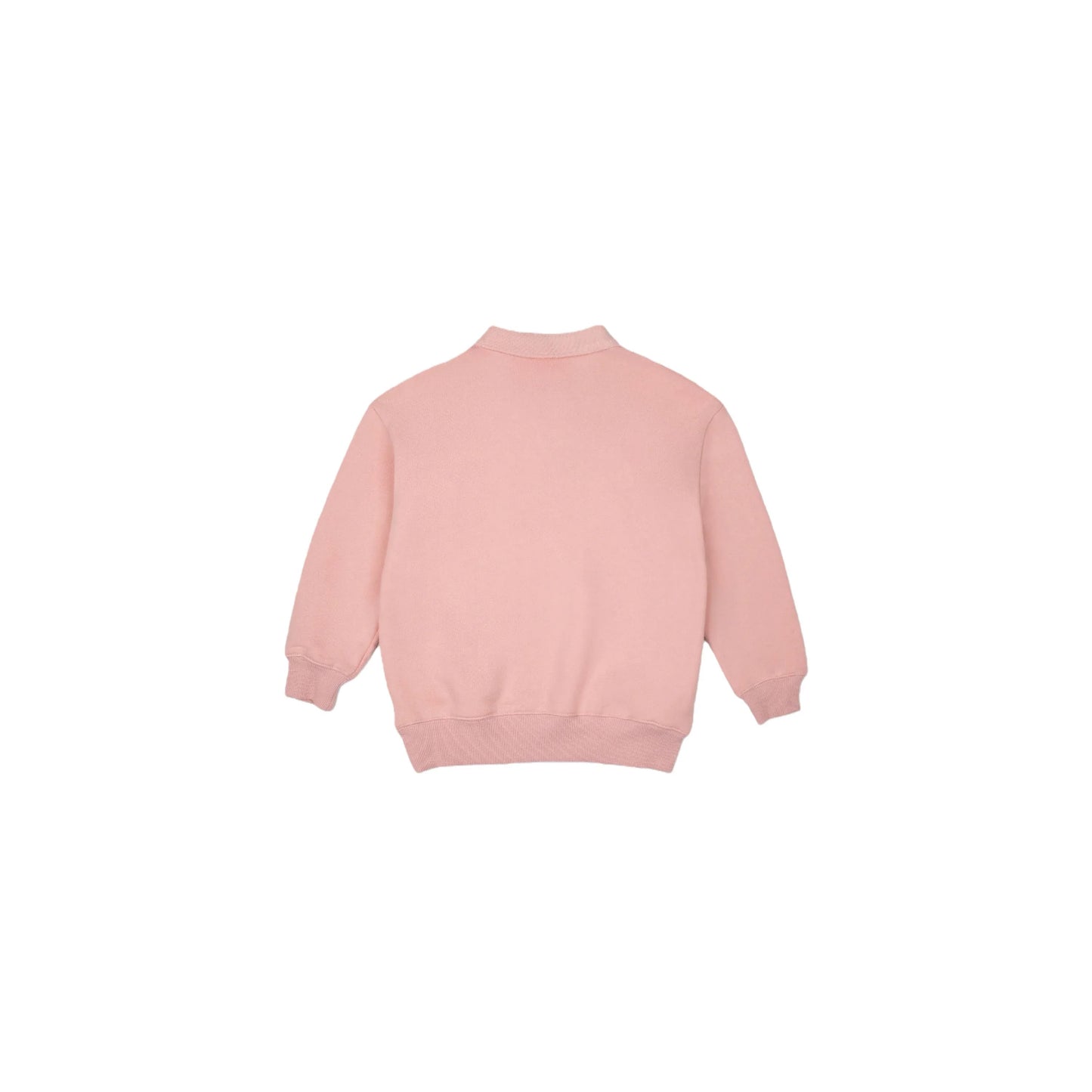 Back view of OGENDER preppy polo sweatshirt in pink, showing the relaxed oversized silhouette and clean hem.