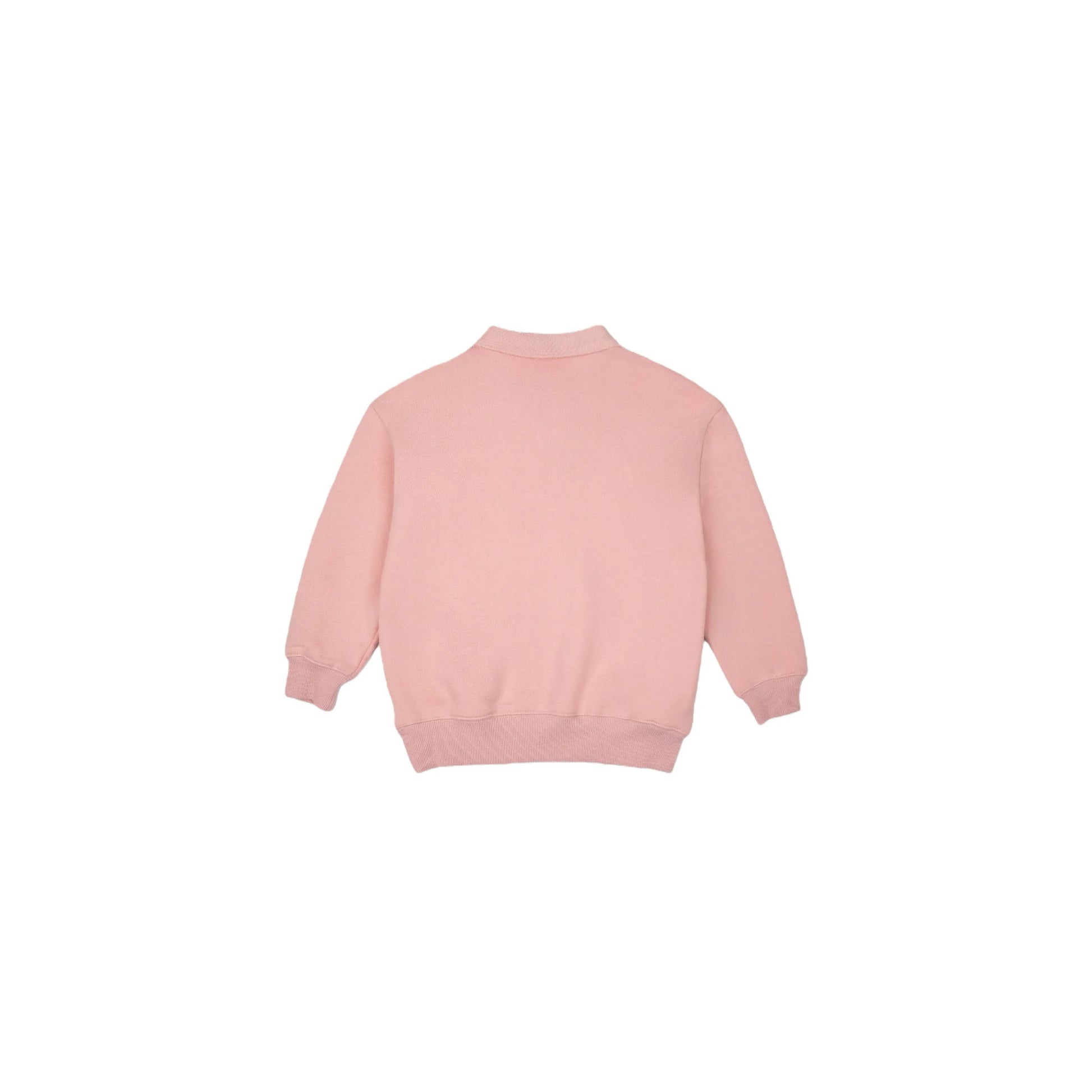 Back view of OGENDER preppy polo sweatshirt in pink, showing the relaxed oversized silhouette and clean hem.