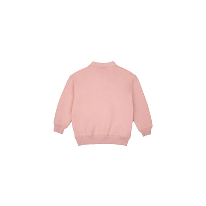 Back view of OGENDER preppy polo sweatshirt in pink, showing the relaxed oversized silhouette and clean hem.